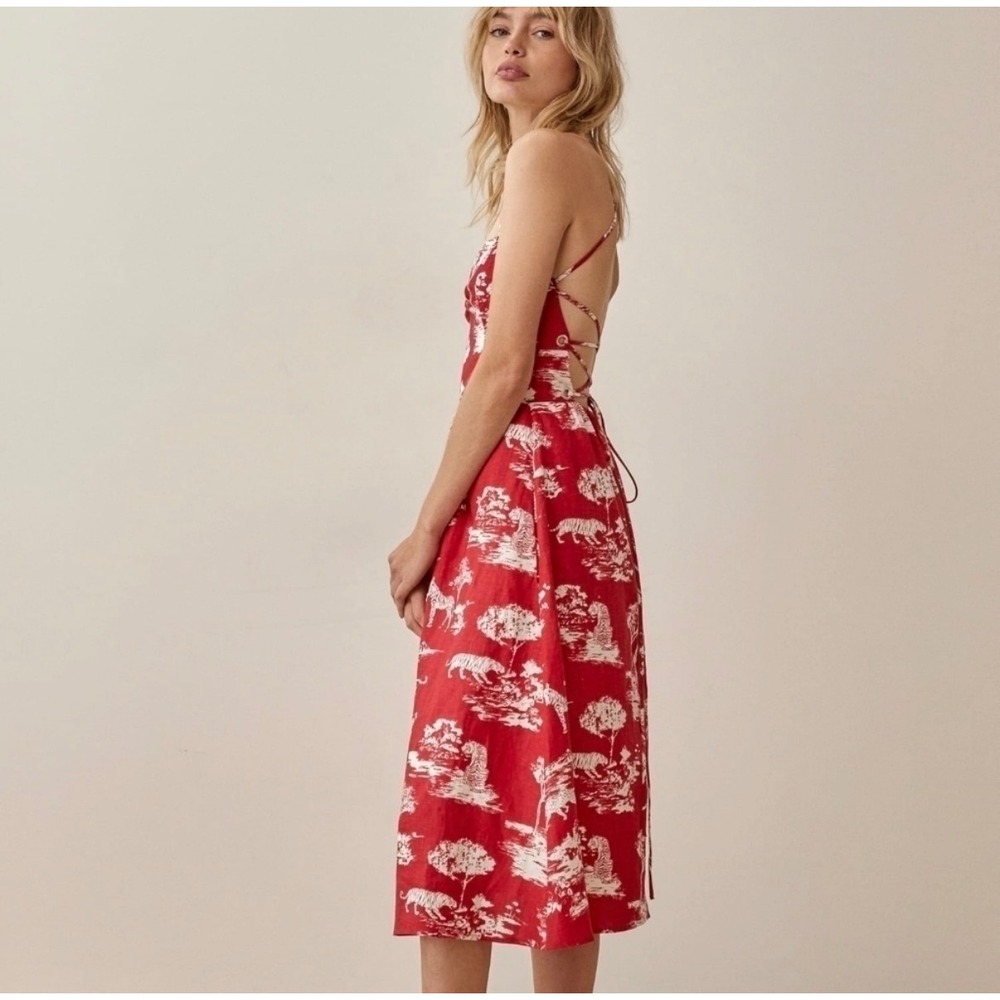 Reformation Pepper Safari‎ Dress in Wildlife Red Linen Size 0